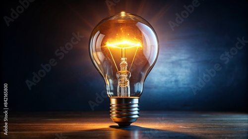 A light bulb is lit up and is sitting on a table
