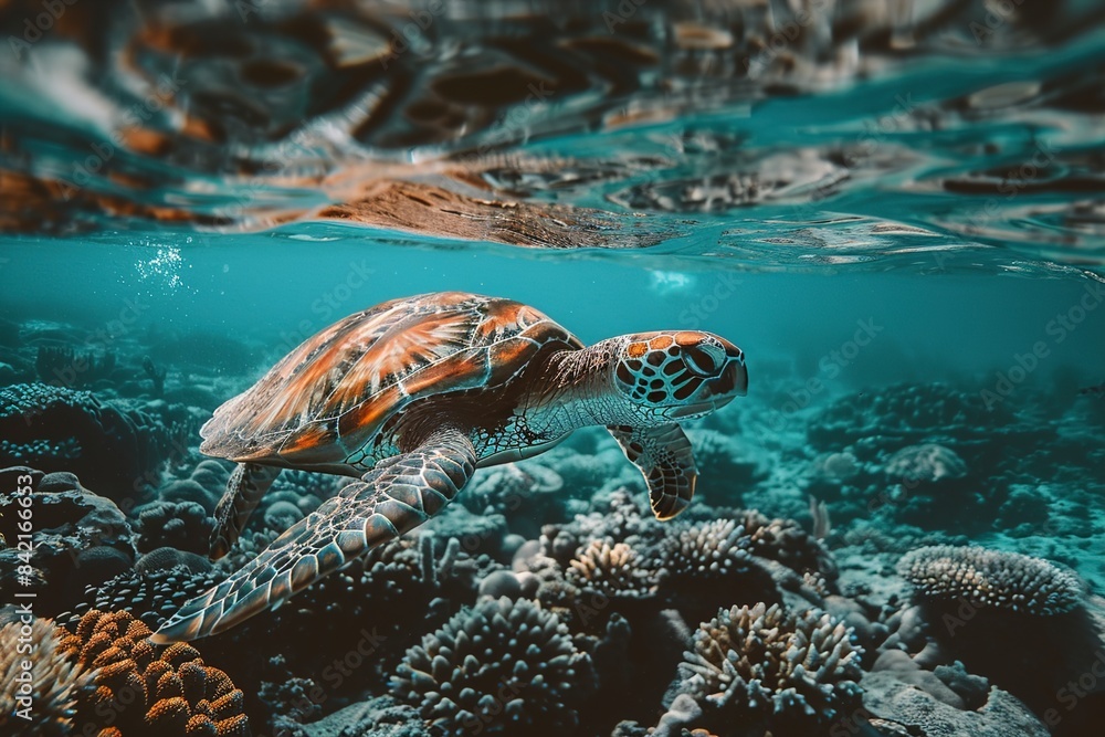 custom made wallpaper toronto digitalGraceful Sea Turtle Swimming Over Coral Reef