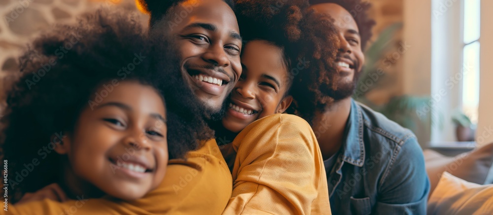 An African American family unit cherishes quality time, togetherness, warmth, and love, creating a harmonious and affectionate atmosphere filled with joy and happiness in their home An African American family unit cherishes quality time, togetherness, warmth, and love, creating a harmonious and affectionate atmosphere filled with joy and happiness in their home