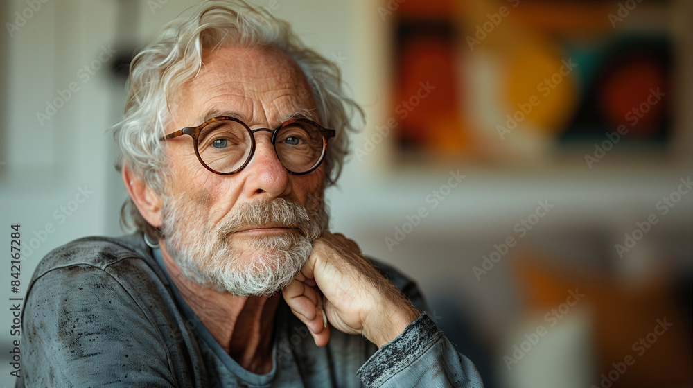 Portrait of an Elderly Man in Glasses. Indoor Setting Casual Style Portrait of an Elderly Man in Glasses. Indoor Setting Casual Style