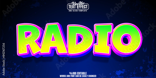 Radio editable text effect, customizable hippie and music 3d font style