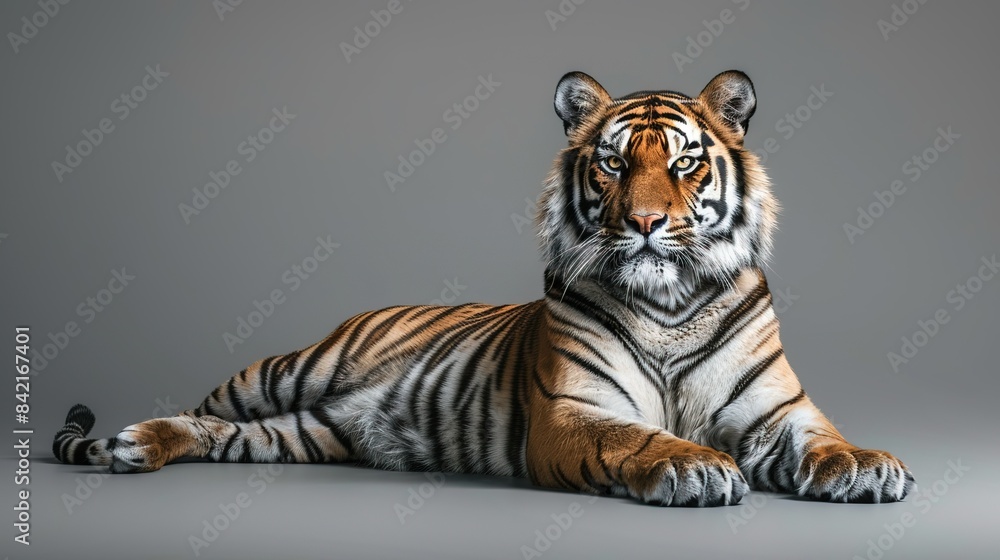 Obraz premium A serene tiger resting with isolated background