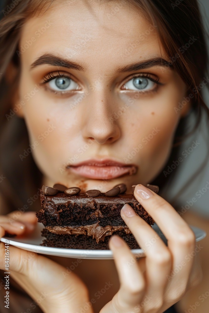 Depressed woman eats cake. Sad unhappy woman eating cake Depressed woman eats cake. Sad unhappy woman eating cake