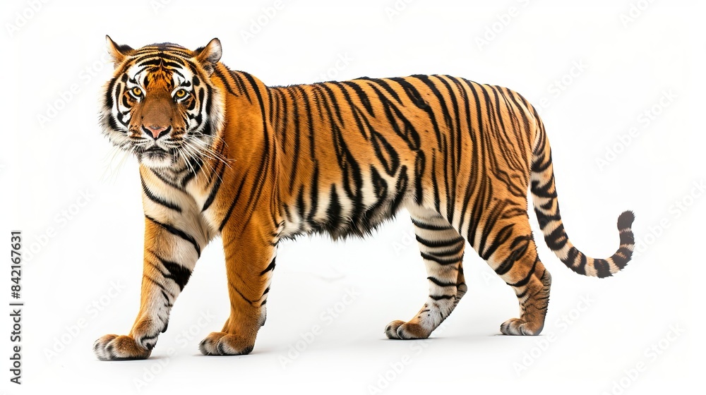 Fototapeta premium A prowling tiger with isolated background