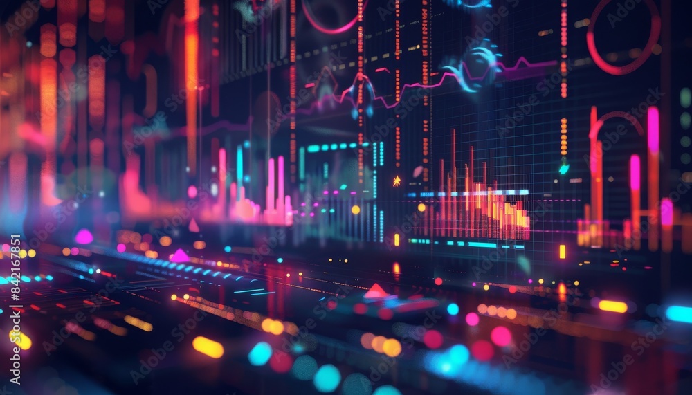 Abstract futuristic city with glowing neon lights and digital structures. Cyberpunk aesthetic. Abstract futuristic city with glowing neon lights and digital structures. Cyberpunk aesthetic.