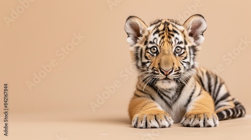 A playful tiger cub with isolated background