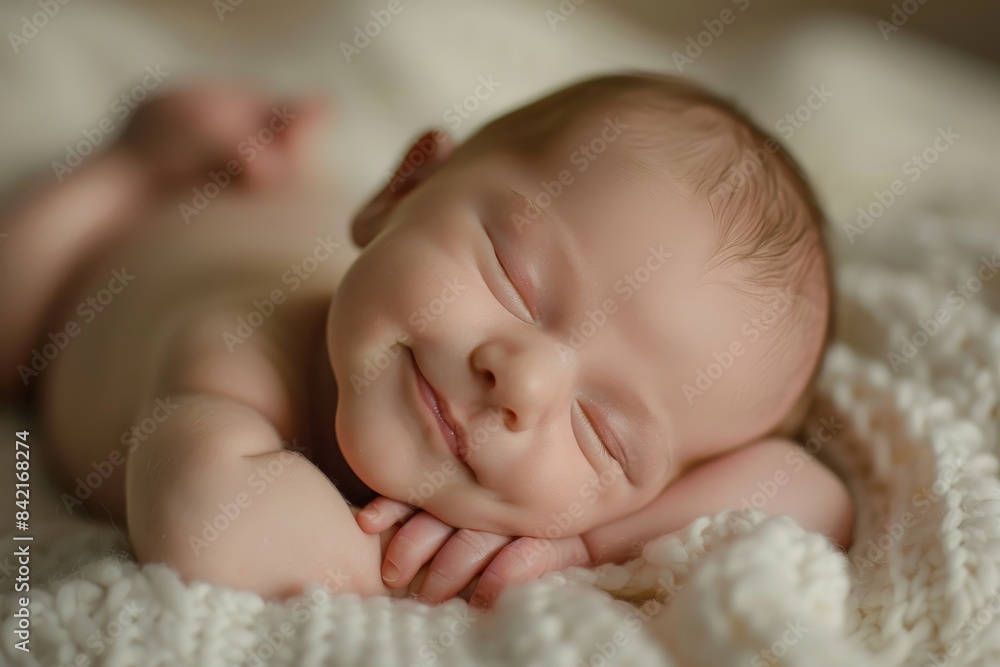 Newborn sleeping, smiling in sleep Newborn sleeping, smiling in sleep