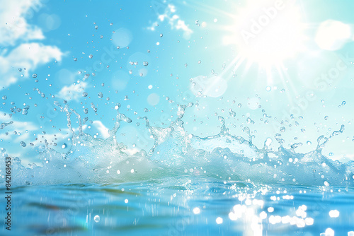 水しぶきと青空と太陽