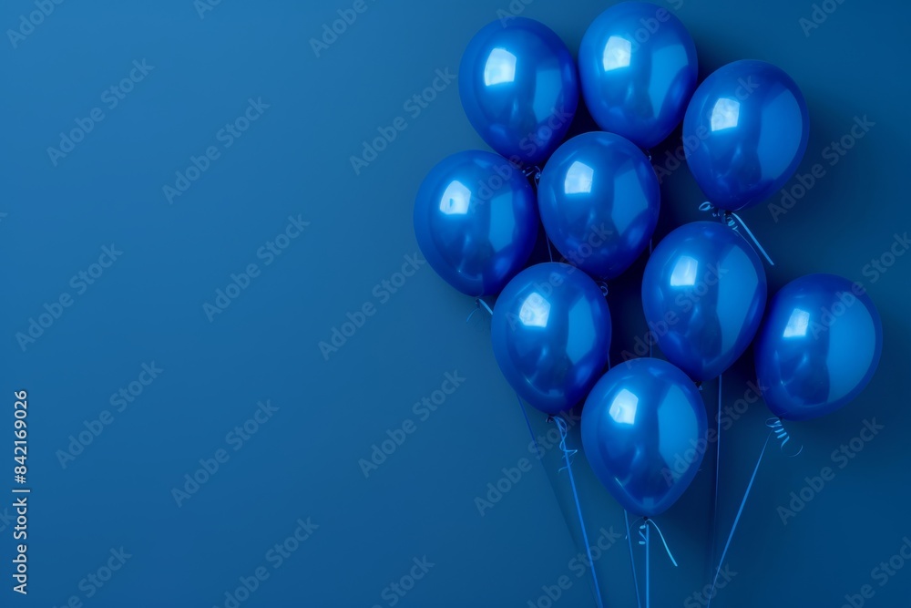 Dark blue balloons on a blue background, with space for text Dark blue balloons on a blue background, with space for text