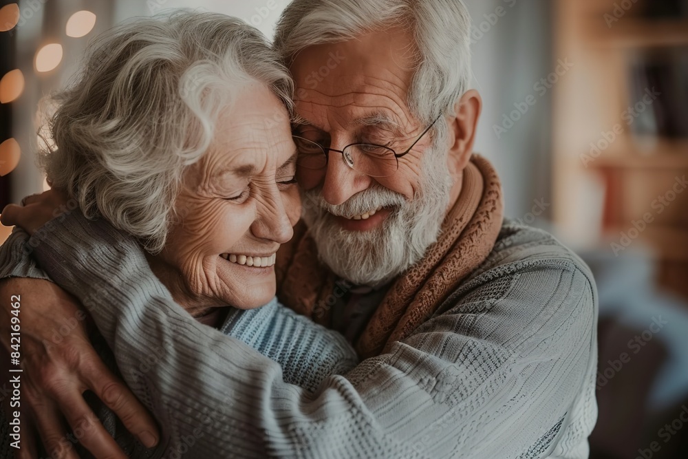 Happy senior couple in love hugging and bonding Happy senior couple in love hugging and bonding