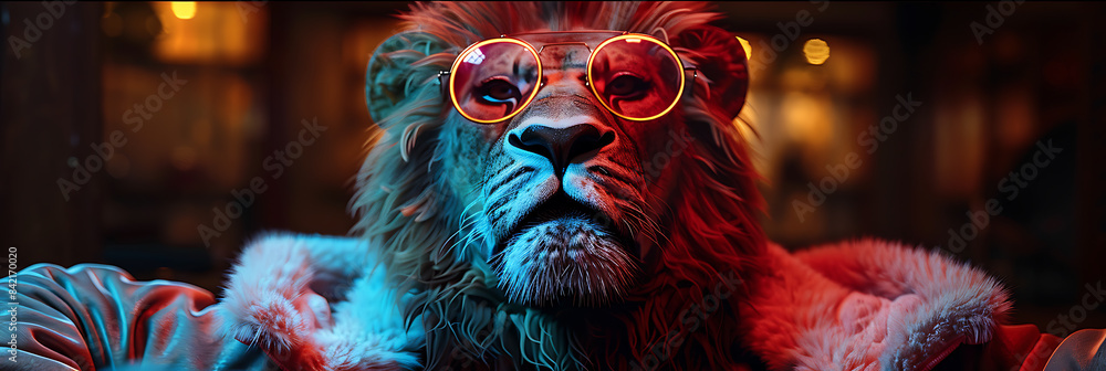 Obraz premium Neon Surreal Lion Fashion Statement