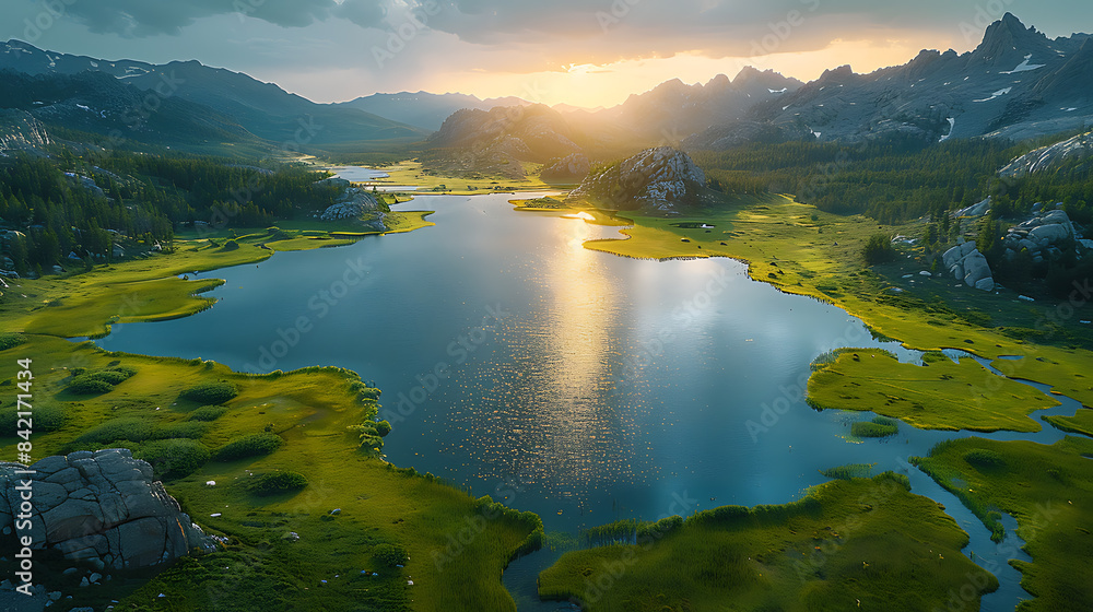 Obraz premium Sunrise Majesty: Pristine National Park Aerial