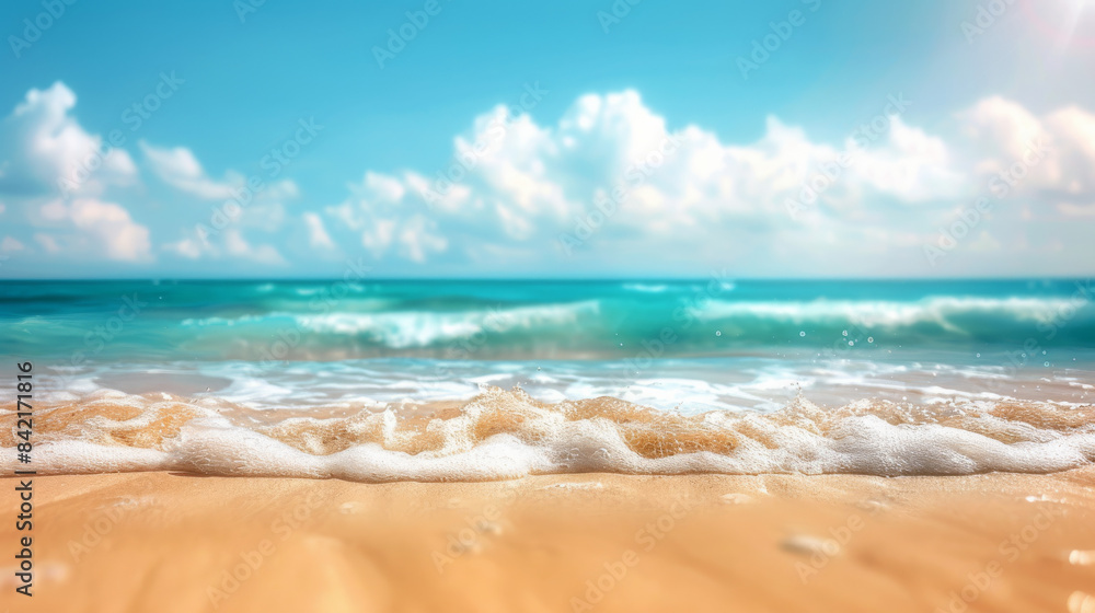 Fototapeta premium a tropical summer beach, sunlit golden sand, turquoise sea with gentle waves