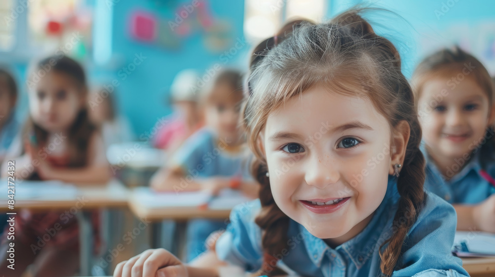 primary elementary school group of children studying in the classroom. learning and sitting at the desk. young cute kids smiling, high quality photo primary elementary school group of children studying in the classroom. learning and sitting at the desk. young cute kids smiling, high quality photo