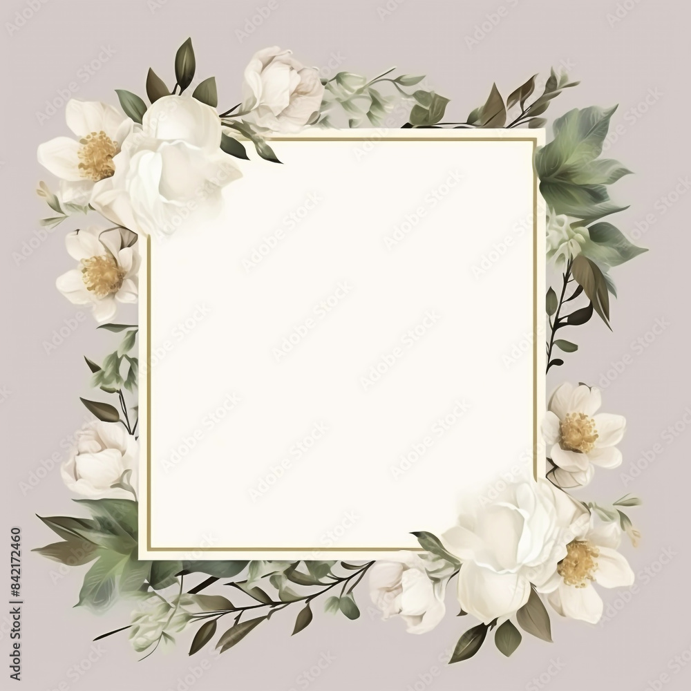 Naklejka premium Wedding invitation card. floral square frame with empty space on background