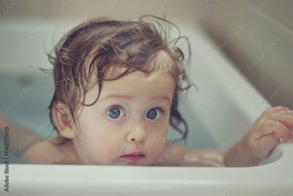 Baby smiling in a bath