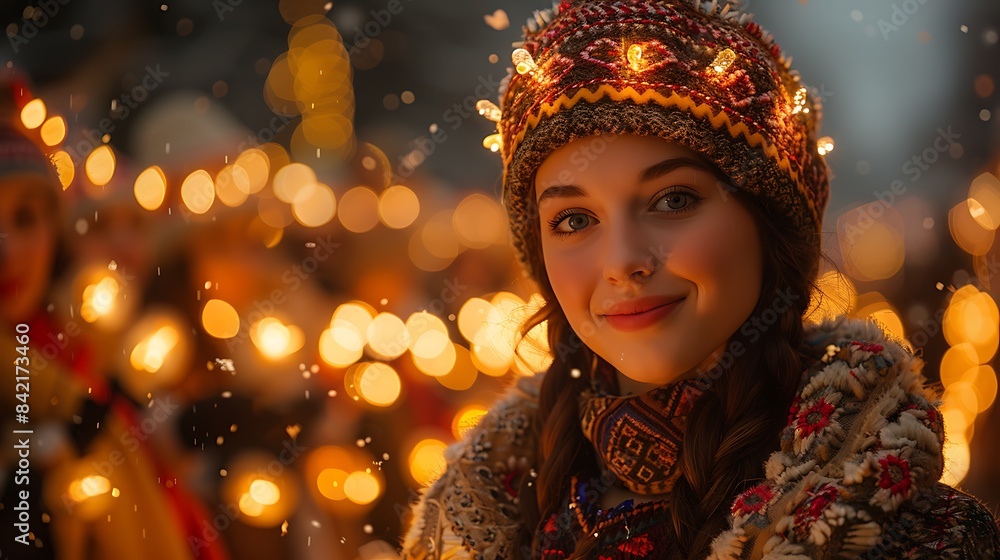 People participating a traditional ethnic winter lights festival People participating a traditional ethnic winter lights festival