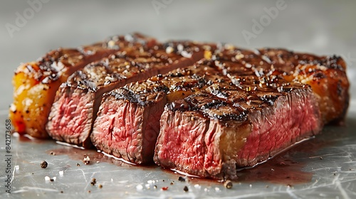 Prime rib steak cut out mockup an isolated minimalistic background cooked to a perfect mediumrare photo