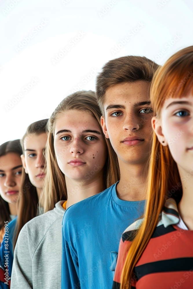 Large group of young people standing together in a row. Large group of young people standing together in a row.