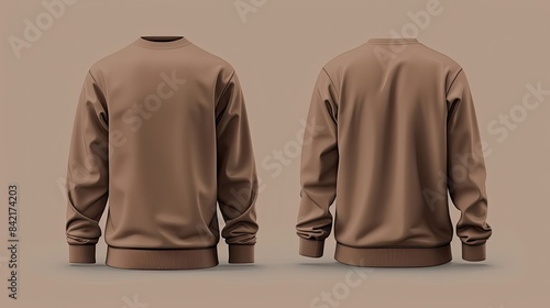 brown Long Sleeved Shirt Design Template back and front 