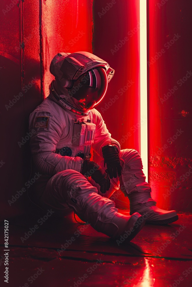 Space Suit Man Sitting on Ground Space Suit Man Sitting on Ground