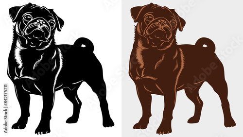 Pug Portrait Silhouette in 2-Color