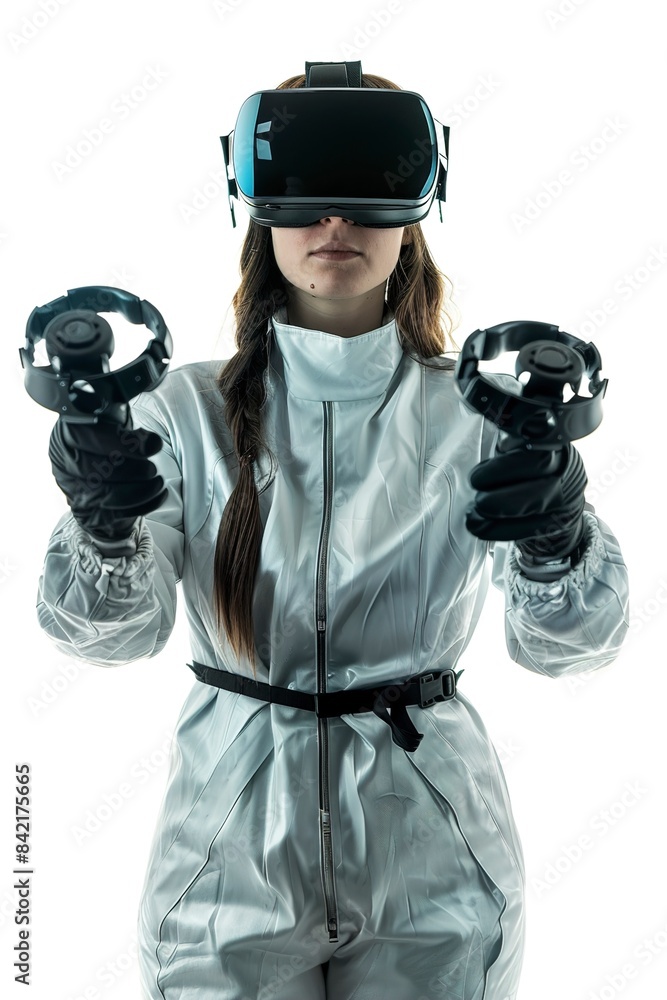 A woman doctor in a helmet of virtual reality A woman doctor in a helmet of virtual reality