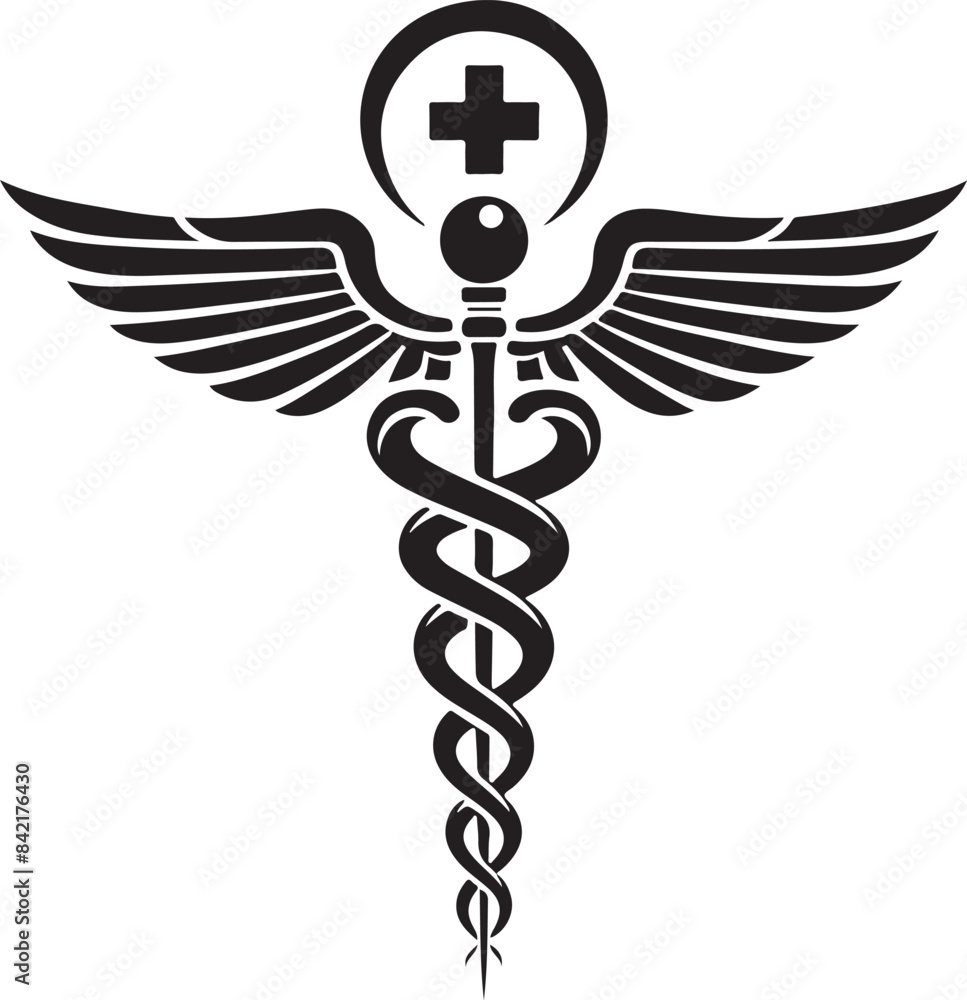 caduceus health symbol asclepias wand icon caduceus health silhouette vector illustration. 