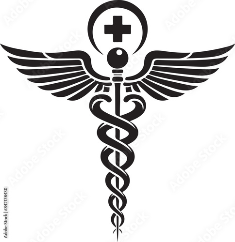 caduceus health symbol asclepias wand icon caduceus health silhouette vector illustration. 