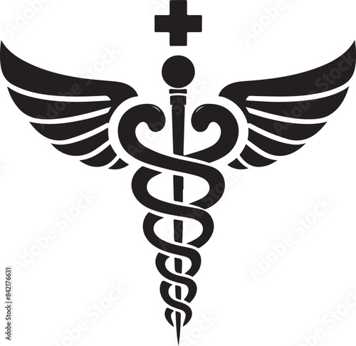 caduceus health symbol asclepias wand icon caduceus health silhouette vector illustration. 