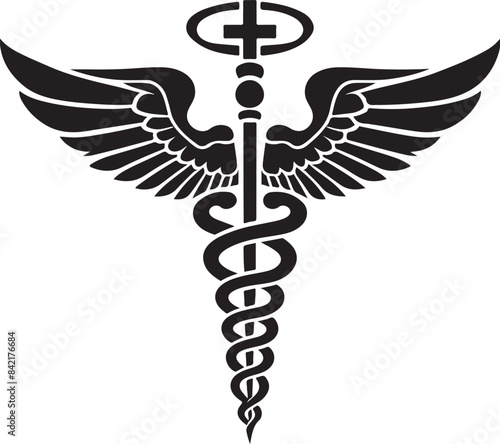 caduceus health symbol asclepias wand icon caduceus health silhouette vector illustration. 