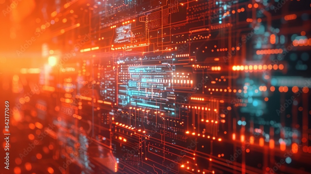 Information Technology in Space Concept Minimalistic 3D Render Depicting Advanced Technology on Orange Background. Information Technology in Space Concept Minimalistic 3D Render Depicting Advanced Technology on Orange Background.