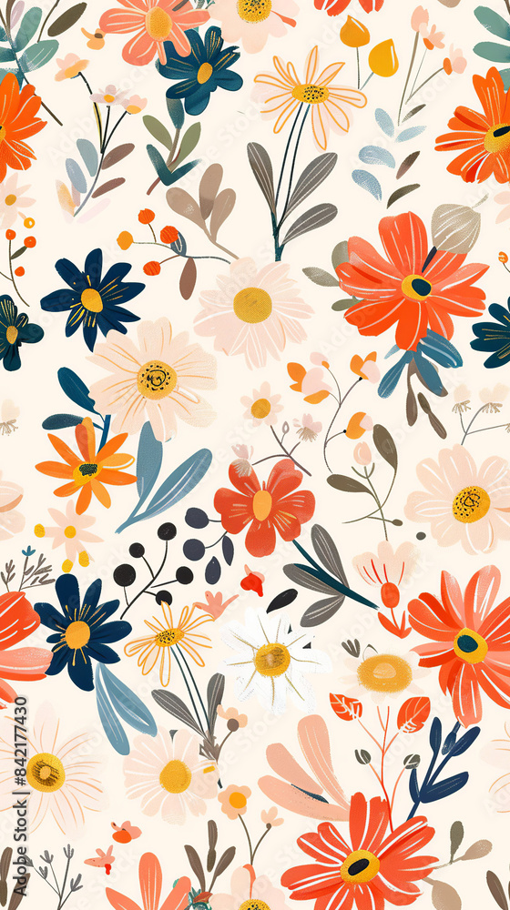 custom made wallpaper toronto digitala colorful and cozy pattern, daisy, whimsical, minimalist, wallpaper style, raw, rustic, rough, unique gouache techniques, intricate details, Behance style, organic shapes, fantasy, evoking a sense of
