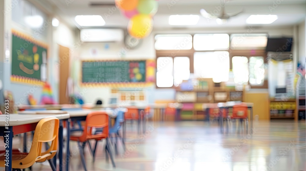 School classroom in blur background without young student School classroom in blur background without young student