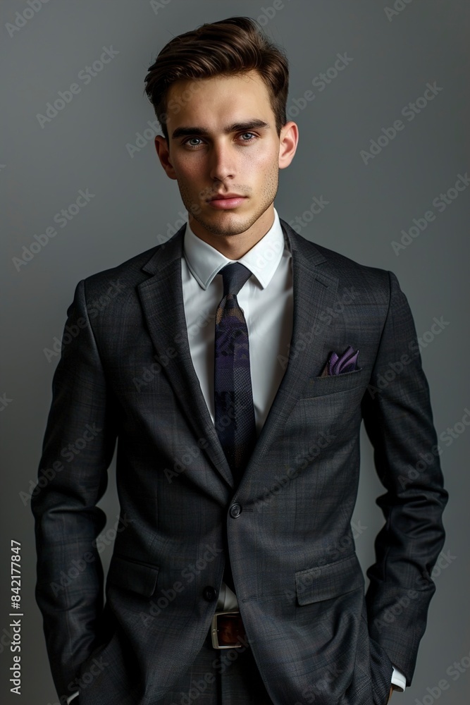 Fototapeta premium A Young elegant man against gray