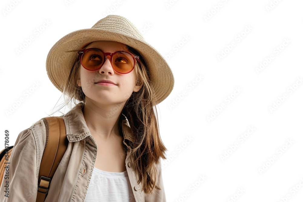 Fototapeta premium A Young girl travelling isolated on the white