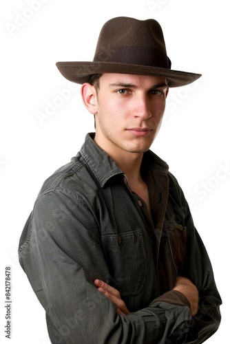 A Young man in hat isolated on white