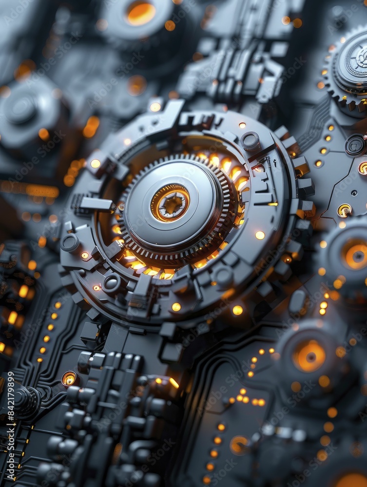 Fototapeta premium Digital gear systems engineer precision, shaping the future with meticulous design and technology, overcoming the challenges of tomorrow through innovative solutions.