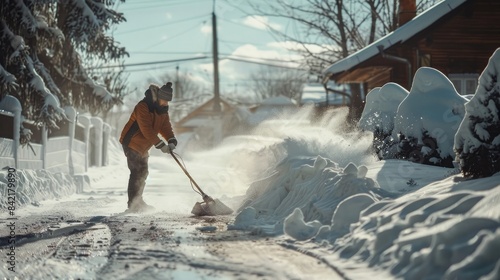 A man cleans snow