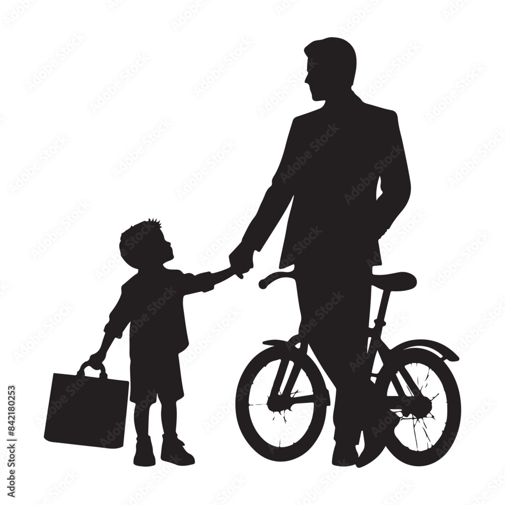 Father and son. Vector isolated illustration on white background silhouette for Father's Day