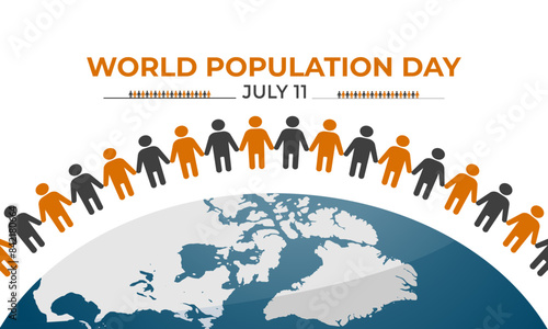 Vector illustration on the theme of World Population Day. Diverse people with Overcrowded, overloaded earth. Banner poster, flyer and background design.