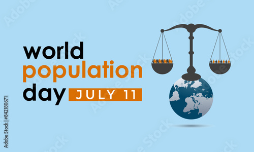 Vector illustration on the theme of World Population Day. Diverse people with Overcrowded, overloaded earth. Banner poster, flyer and background design.