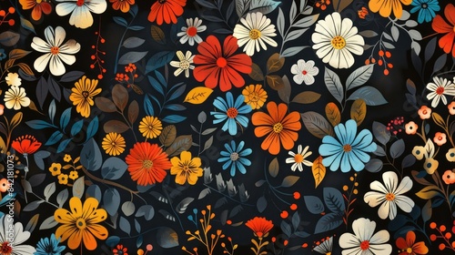 Floral Circle Pattern on Dark Background