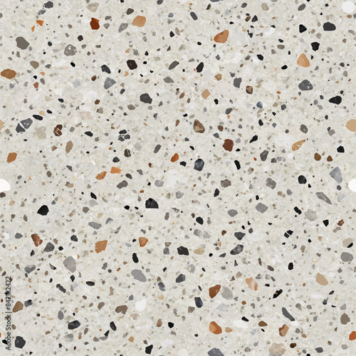 Terrazzo flooring vector seamless pattern. Italian terrazzo mosaic texture. Terrazzo seamless print tile. Concrete, granite, cement terrazo template. Terrazzo Floor material. Particles pebble, glass.