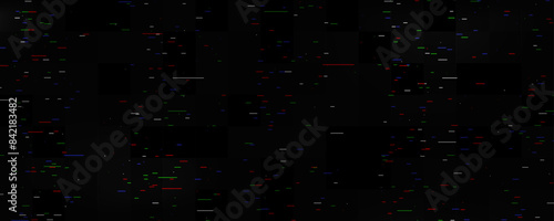 TV static noise texture template. Lost or bad signal concept. Rippled video tape background. Glitch vhs pixel snow noise wallpaper. Image distortion distressed backdrop effect. Vector illustration