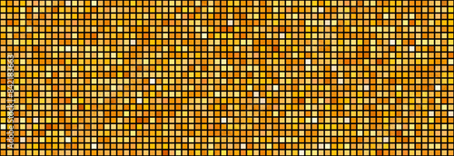 Golden disco party seamless pattern. Yellow square sequin mosaic texture background. Abstract shining gold halftone wallpaper. Pop up comic glitter sparkles backdrop. Retro vector design template