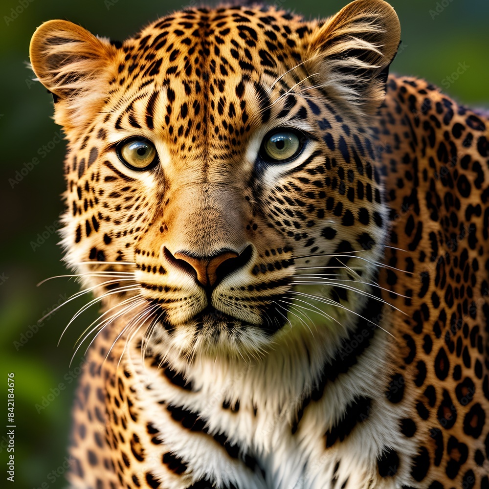 A striking close-up of a leopard, highlighting its captivating eyes and distinct spotted fur pattern. A striking close-up of a leopard, highlighting its captivating eyes and distinct spotted fur pattern.