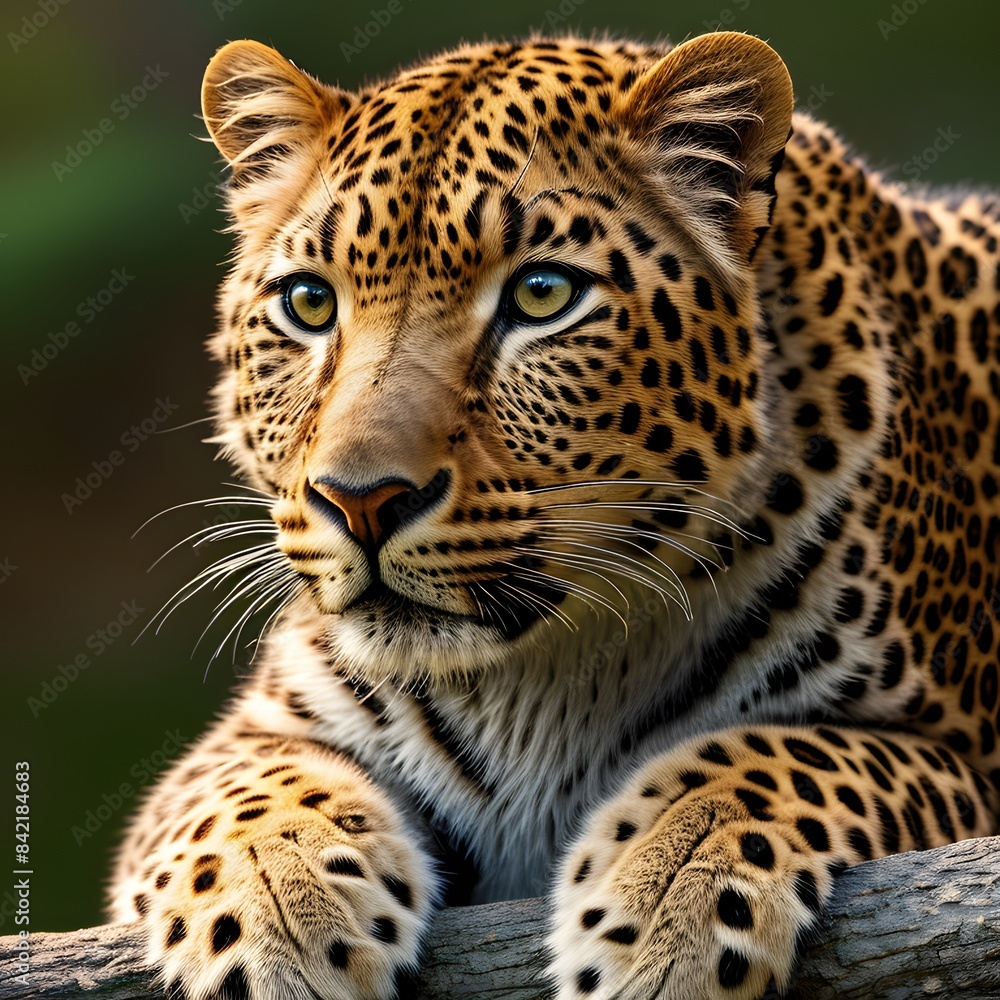 A striking close-up of a leopard, highlighting its captivating eyes and distinct spotted fur pattern. A striking close-up of a leopard, highlighting its captivating eyes and distinct spotted fur pattern.