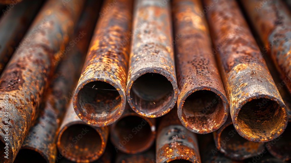 Close-up of rusty metal pipes, industrial decay concept