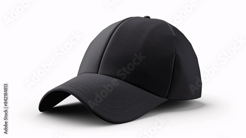 black baseball cap mockup front view, png file of isolated cutout object with shadow on white background 